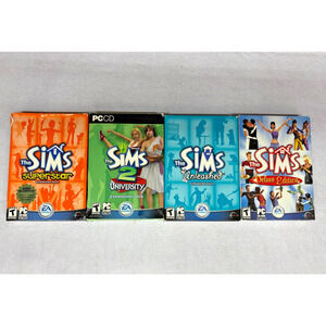 Lot of 4 Sims PC Games Expansion Packs University Unleashed Superstar Deluxe